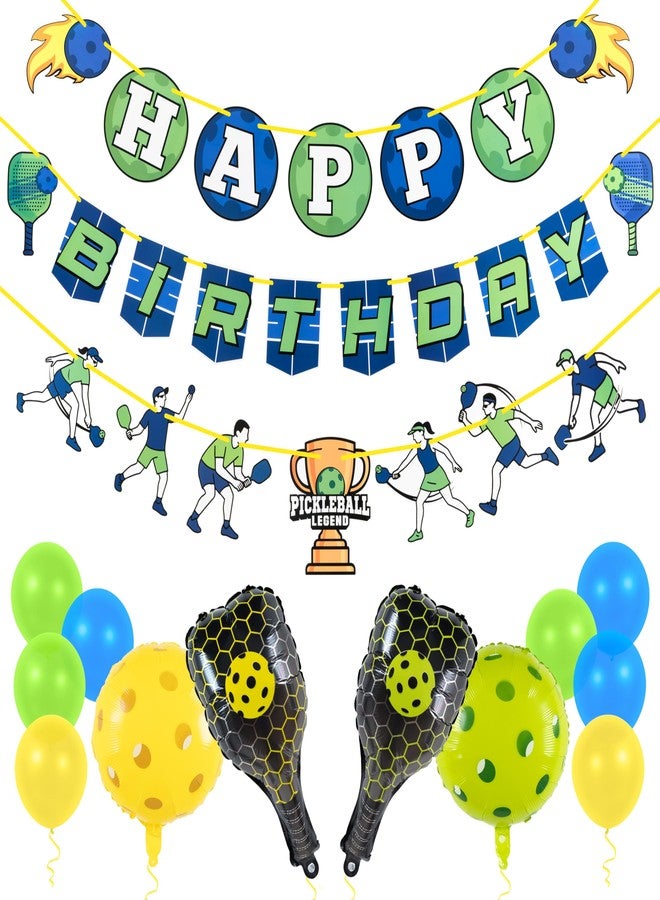 Pirese Pickleball Birthday Decorations, Pickleball Party Supplies with Happy Birthday Banner, Paddle & Pickleball Foil Balloons, Pickleball Party Decor, Pre-Strung Pickleball Decorations for Birthday - Image 1
